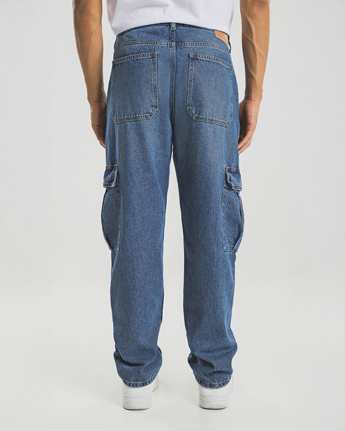 Jeans Straight Cargo Azul